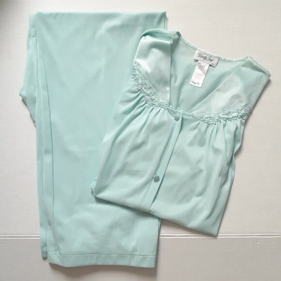 Vintage Vanity Fair Women's Short Sleeve Nylon Pajama Set Blue Size M - Picture 1 of 12
